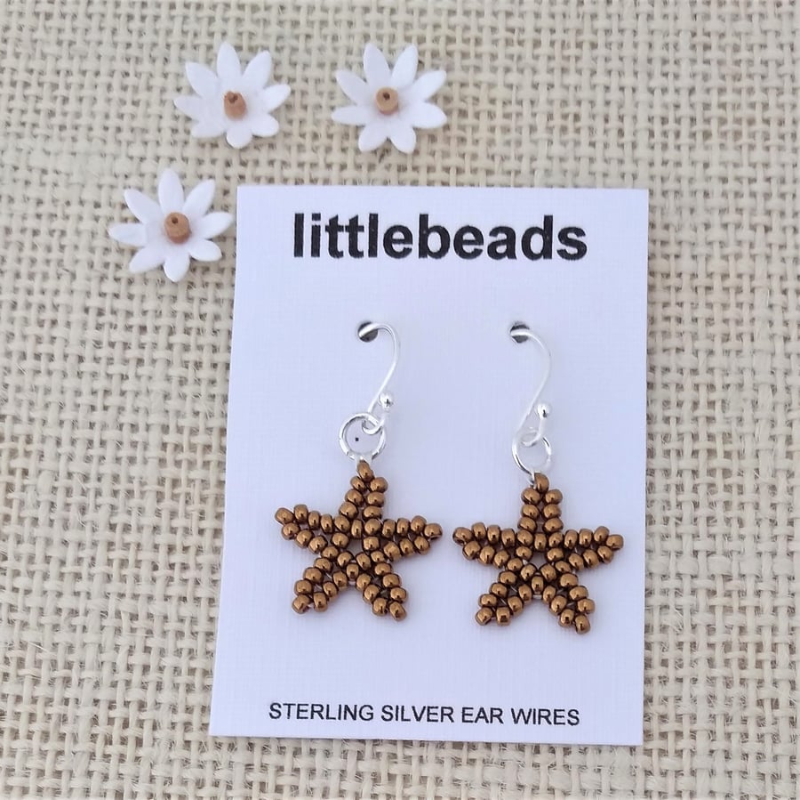 Bronze Beaded Sterling Silver Starfish Earrings