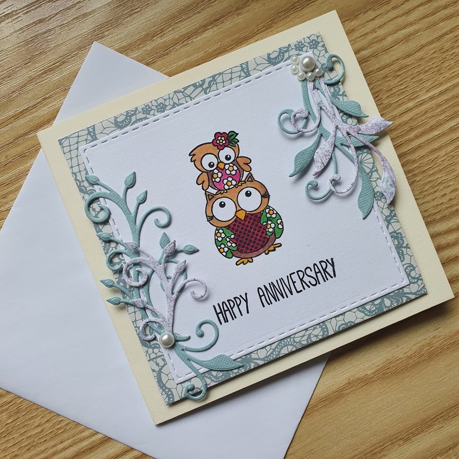 A mini hand stamped anniversary card