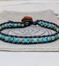 Duck egg blue sea sediment jasper and leather bracelet with wooden button  - Image 6