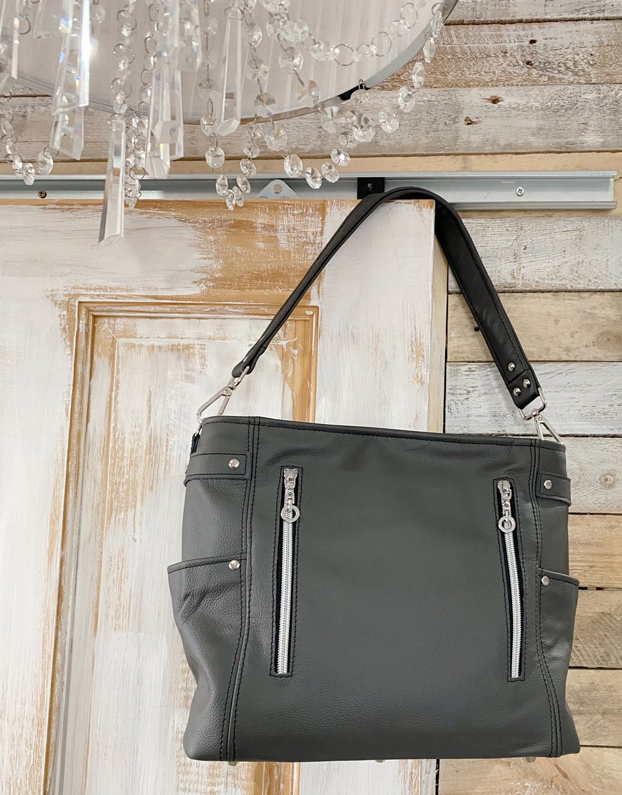 Handbag - Grey Leather Handbag - Shoulder Bag - Eco-Friendly Gift