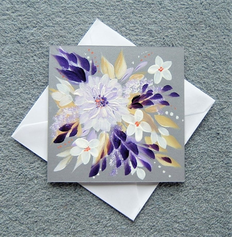 hand painted floral art original greetings card ( ref F 93 )