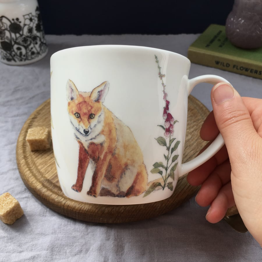 Fox and Foxglove bone china Mug