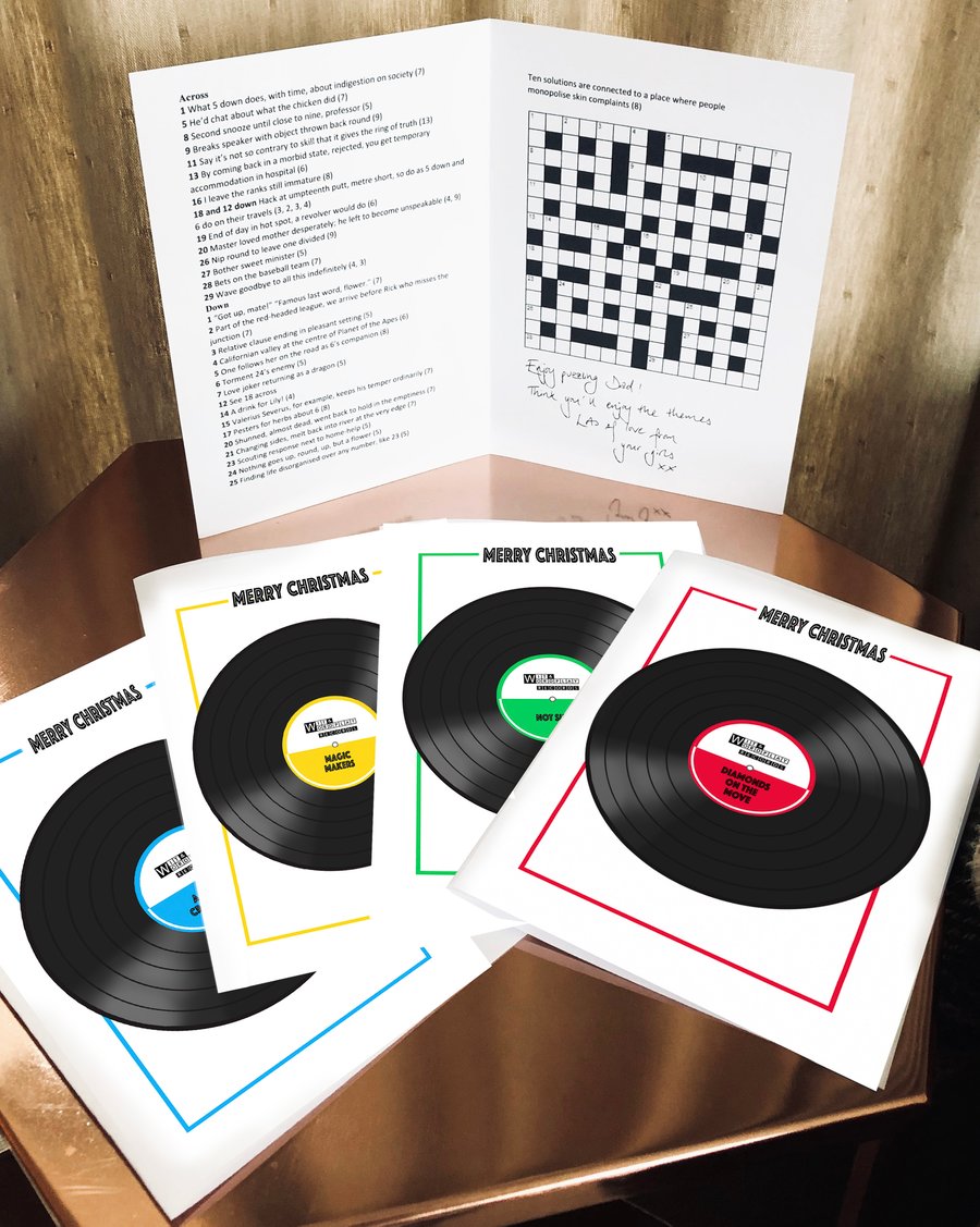 Cryptic crossword Christmas card selection box, 5 music themed crosswords