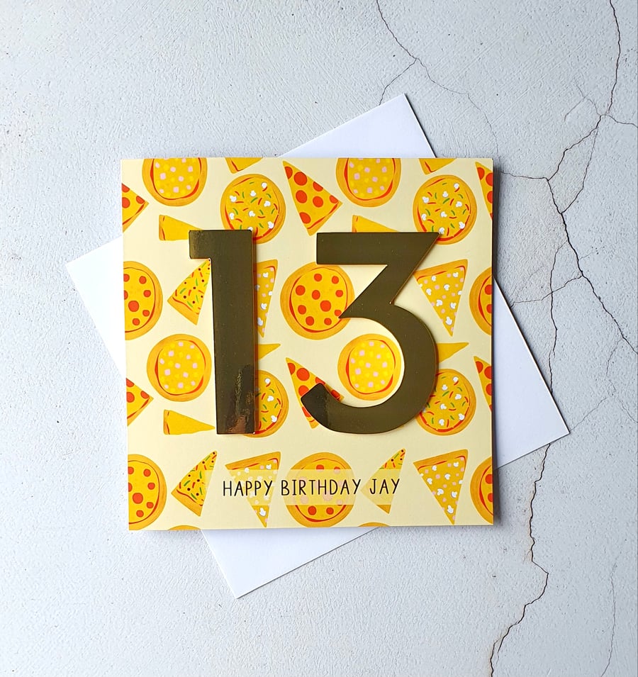Personalised 13th Birthday Pizza Card