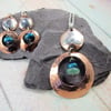 Reserved Necklace Sterling Silver, Copper and Emerald Peacock Feather
