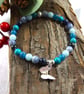 Gemstone Bracelet - Shades of Blue with Handmade Sterling Silver Butterfly Charm