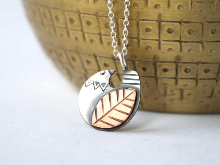 Little leafy bird folk pendant