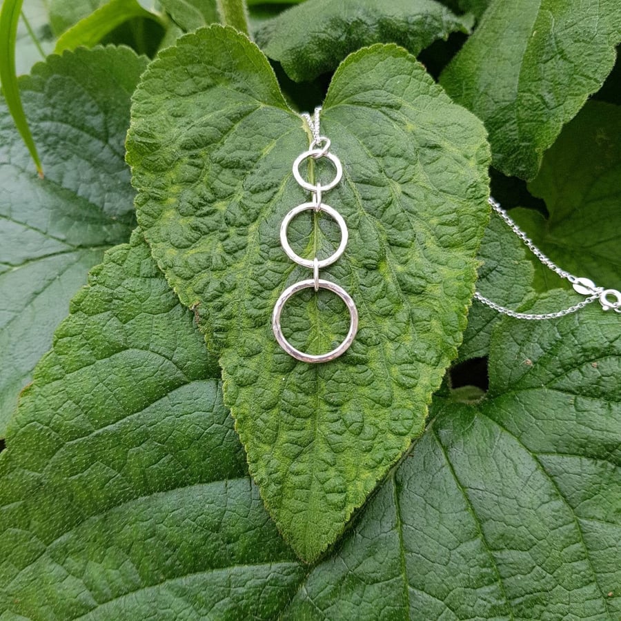 3 circles sterling silver necklace - hammered texture