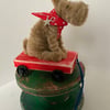 Miniature Terrier on a Pull Along Trolley - OOAK Handmade Sculptured Terrier. 