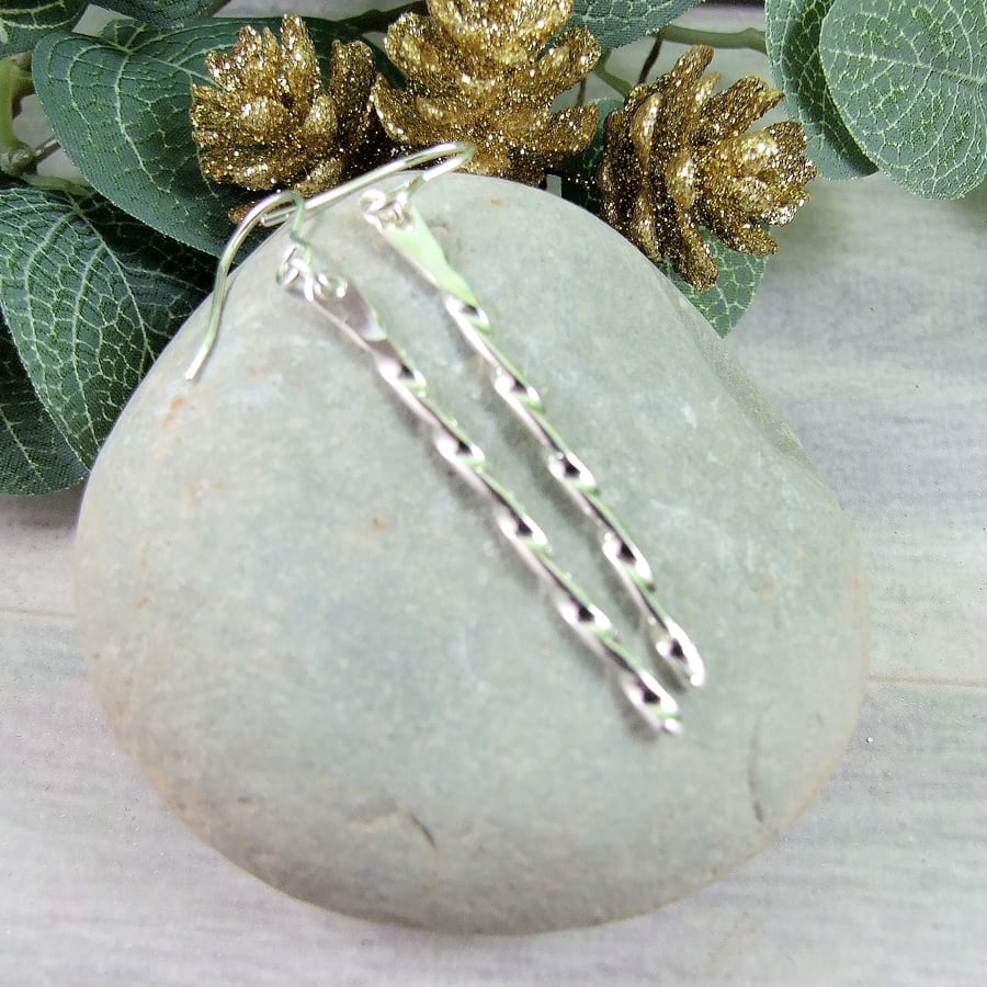 Earrings, Sterling Silver Long Elegant Spiral Twist Droppers