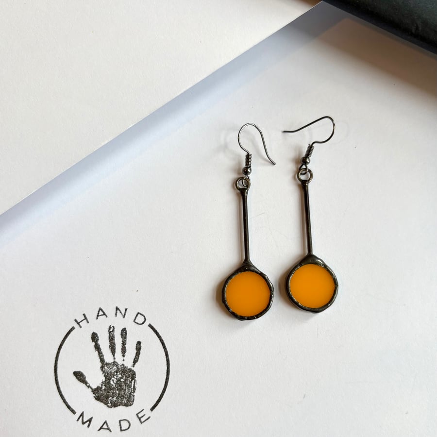  Stained glass dangle earrings, statement marigold earrings, gifts for her