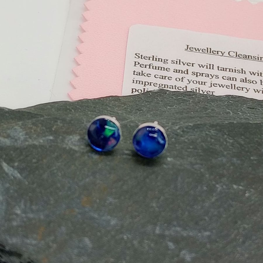 Opal stud earrings sterling silver ethiopian opal set in uv resin