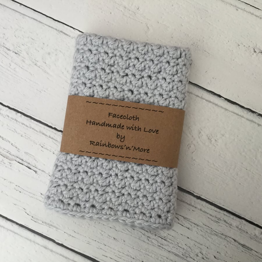 Crochet Facecloth Washcloth in Pale Grey Soft Cotton