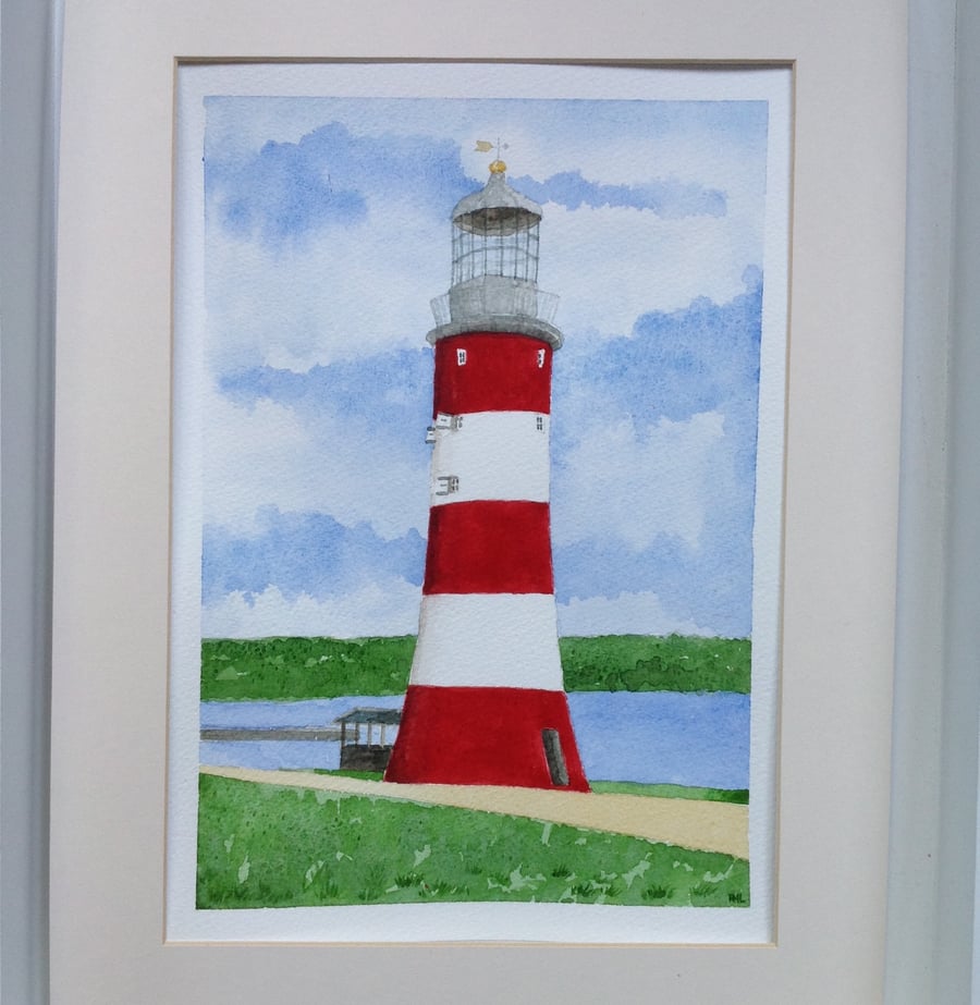 Smeaton's Tower, Plymouth Hoe lighthouse original watercolour