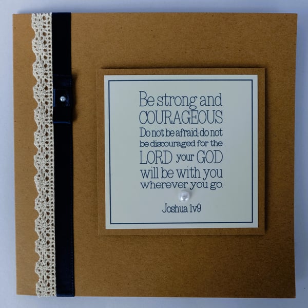 Lace and Ribbon Card with Bible Verse: Joshua 1v9