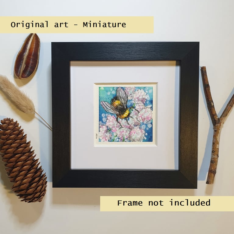 little bumblebee miniature artwork, original painting, bee art