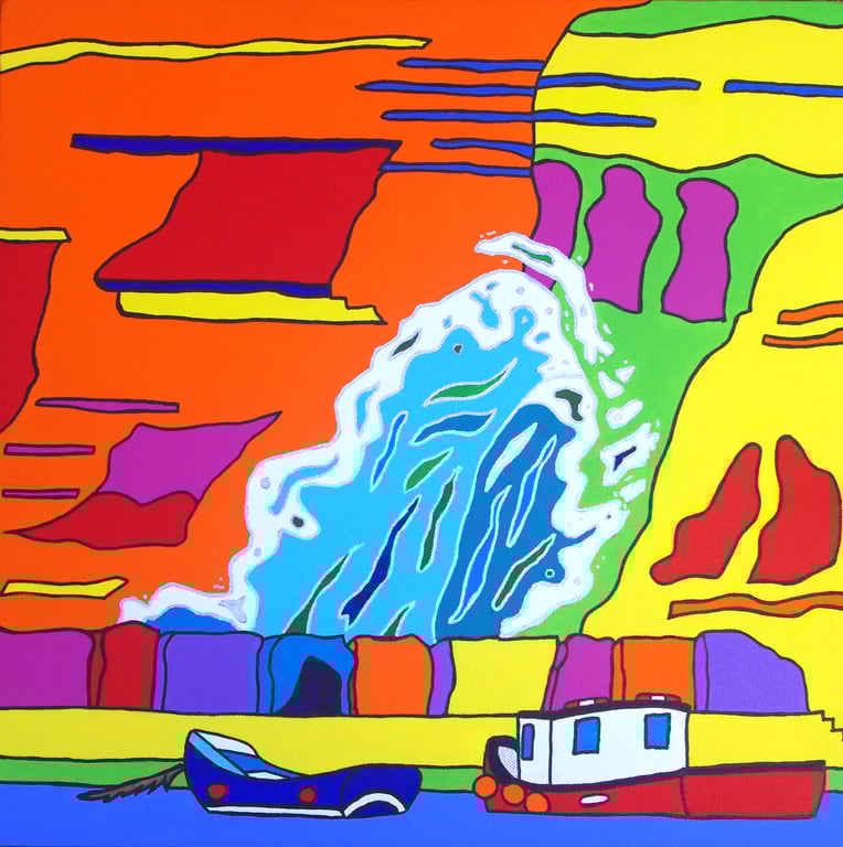 The Wave -  Staithes Yorkshire colourful painting by Rob Soar