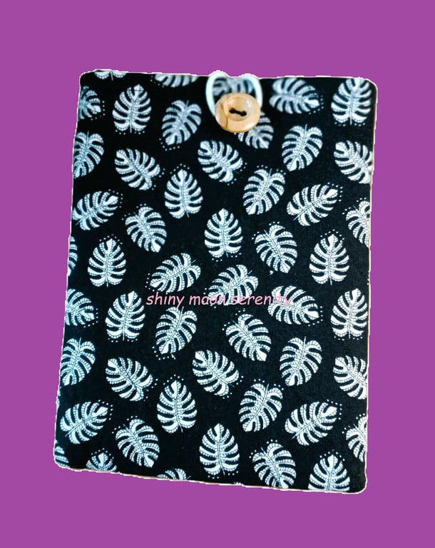 White Palm Leaf Print on black background, Book-Kindle Sleeve.