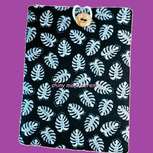 White Palm Leaf Print on black background, Book-Kindle Sleeve.