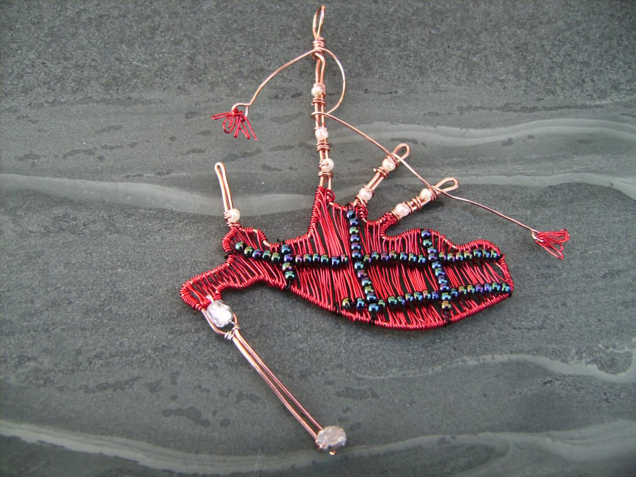Scottish Copper Wire Bagpipes Burns Night Pendant Necklace