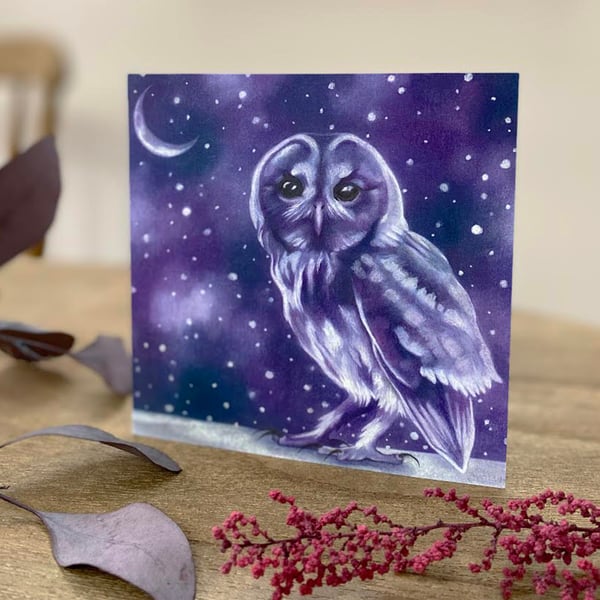 Snowy Owl card - tawny owl, owl in snow, art card 