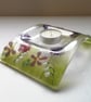 Candle arch, fused glass floral tealight rest, alliums and Lily of the valley, g - Image 7