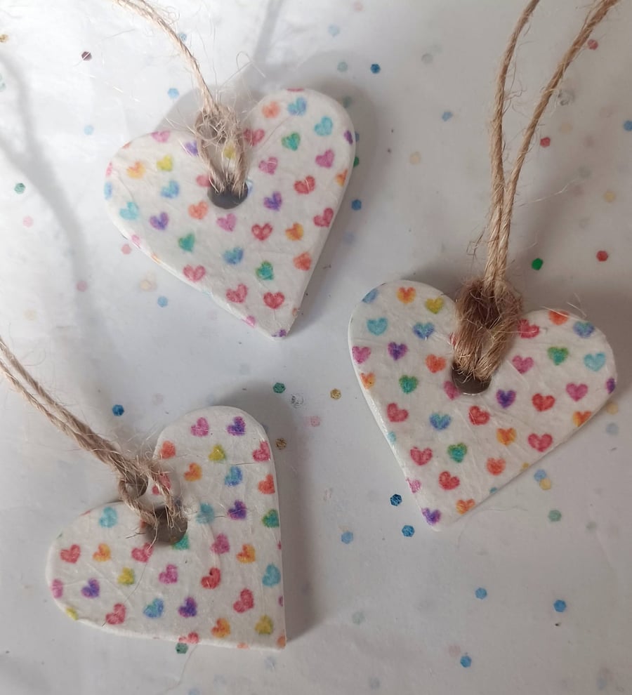 Set of 3 Handmade Love Heart Clay Gift Tags