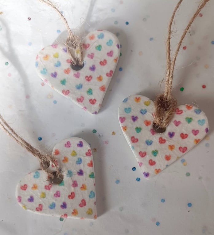 Set of 3 Handmade Love Heart Clay Gift Tags