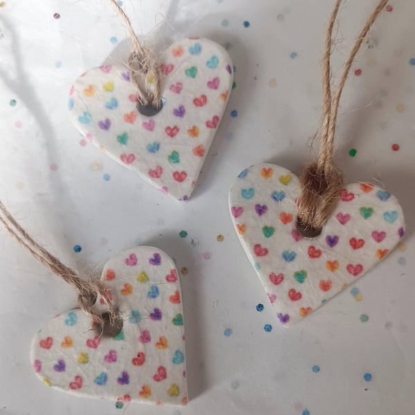 Set of 3 Handmade Love Heart Clay Gift Tags