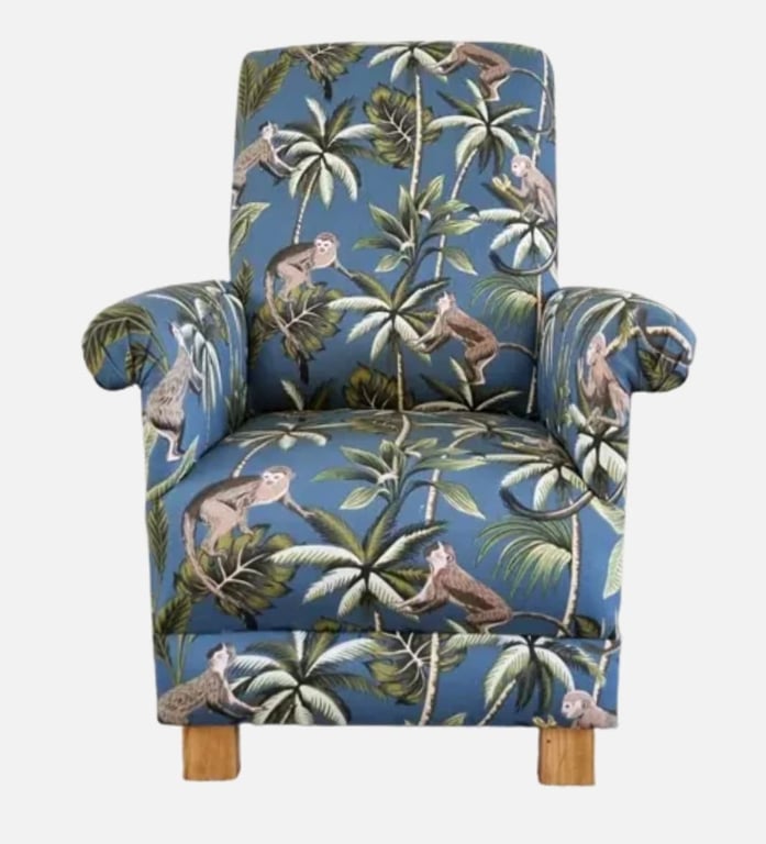 Kids Teal Armchair Fryetts Monkeys Fabric Children's Chair Jungle Animals Boys 