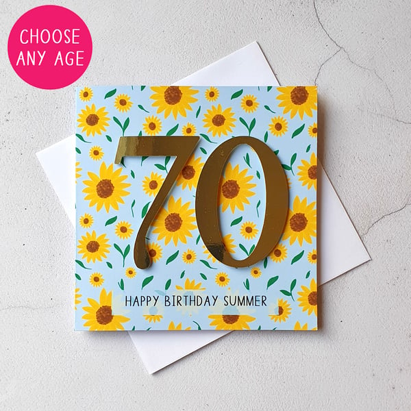 Sunflower Birthday Card, Personalised Age Cards