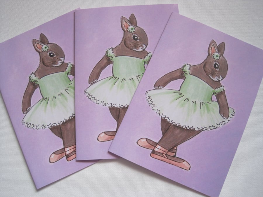 Ballerina Bunny Rabbit Ballet BunBuns Greetings Card or Notelet x 3