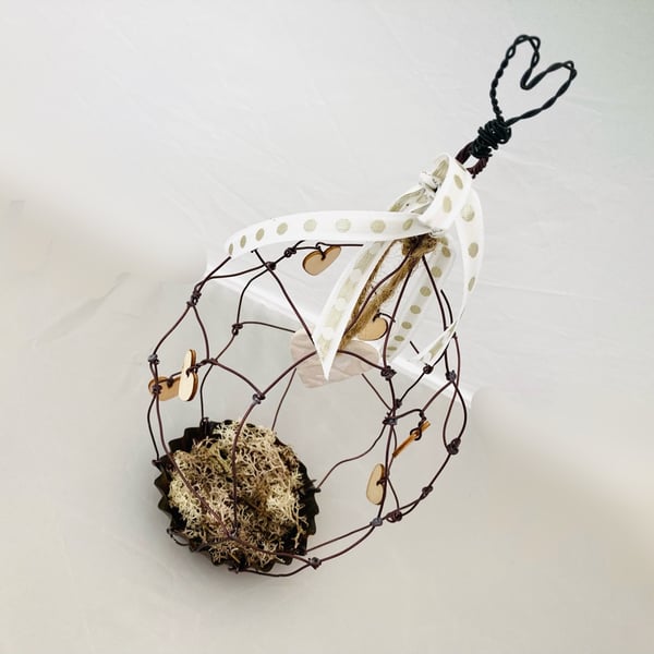 Wire art bird cage, wire art ceramic sculpture