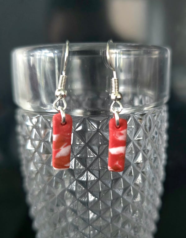 Polymer clay dangle terracotta marble effect earrings on silver plated earhooks