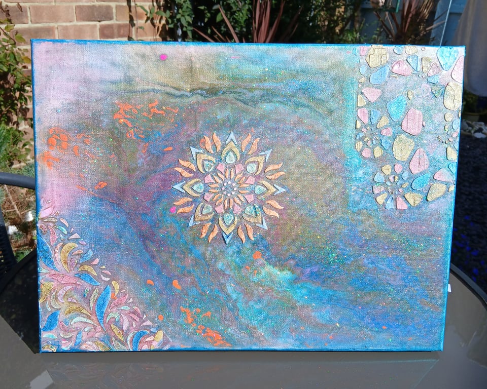 Sun & Sea Acrylic Paint Pour Canvas