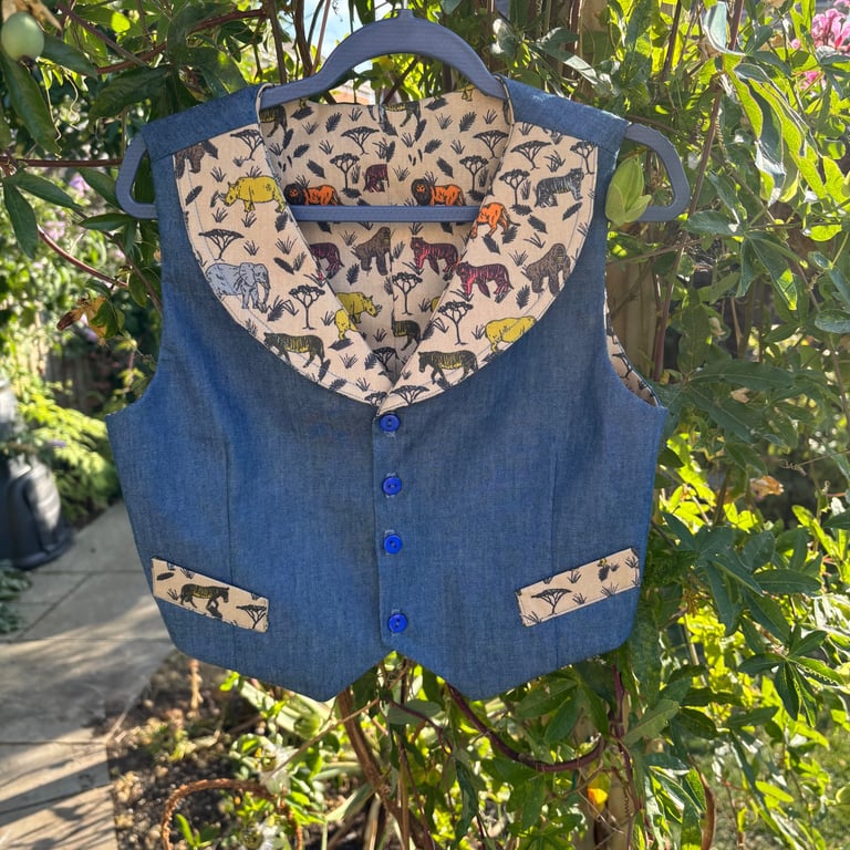 Soft Denim and Animal Print Waistcoat 