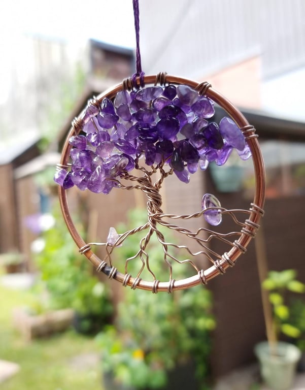 Amethyst Tree of life wall hanging - Gemstone Suncatcher 