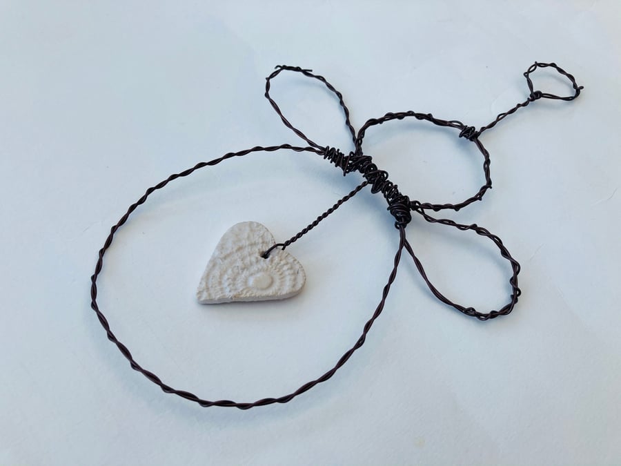 Wire art angel, christmas tree topper, christmas decoration, angel heart