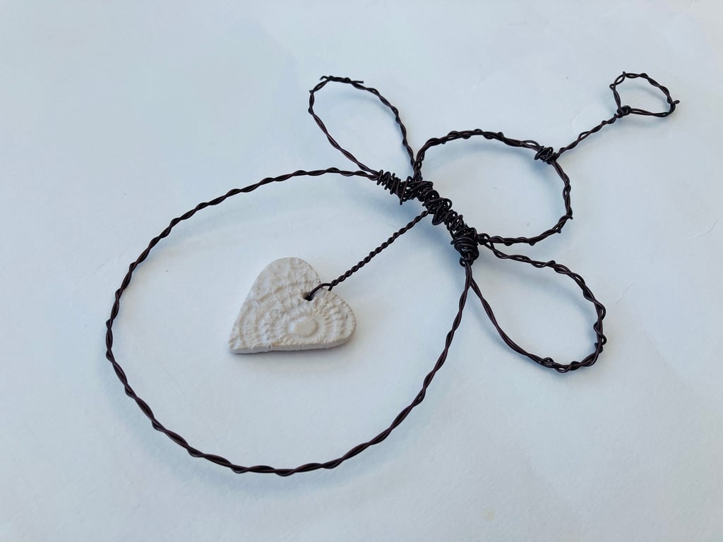 Wire art angel, christmas tree topper, christmas decoration, angel heart