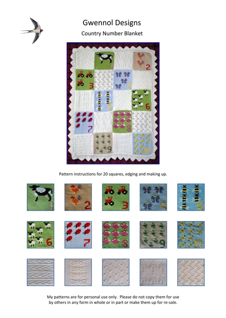 Country Number Baby Blanket PDF Knitting Pattern