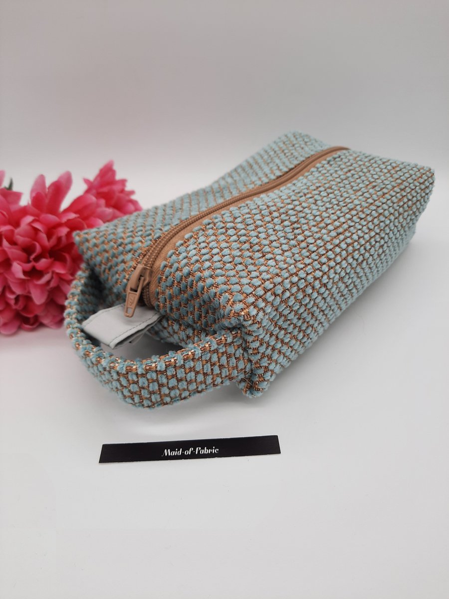 Boxed case in sea green, pencil case, makeup bag, zipped pouch.  