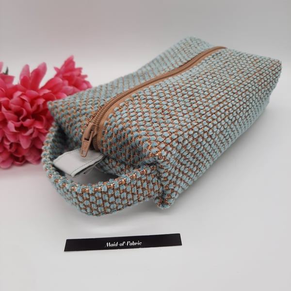 Boxed case in sea green, pencil case, makeup bag, zipped pouch.  