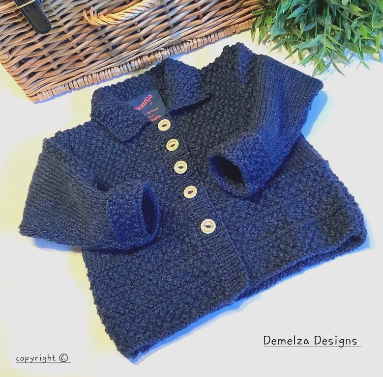 Designer Textured Hand Knitted Long Cosy Denim Blue Cardigan 1-2 Years