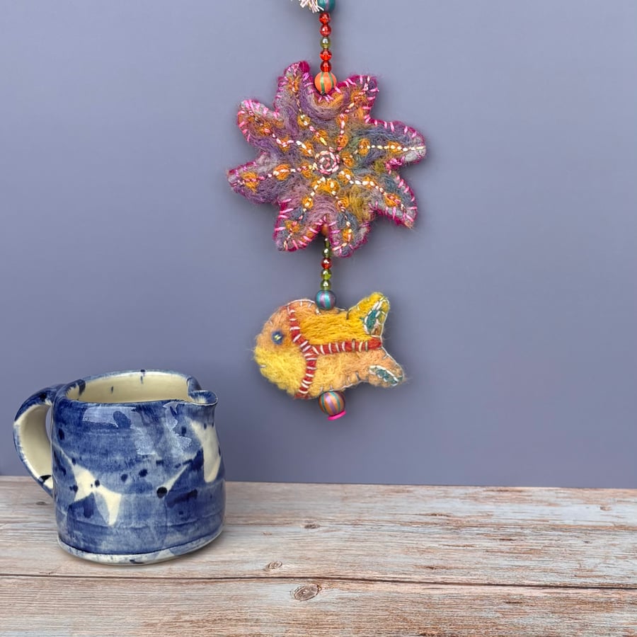 Felted hanging decoration - Starfish and Yellow Fish