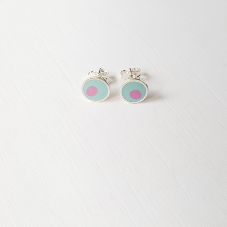 Pop Art Studs, Turquoise and Pink, Minimalist, Everyday Earrings