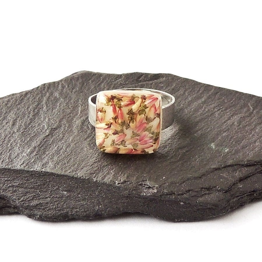 Pink Flower Ring, Adjustable  698