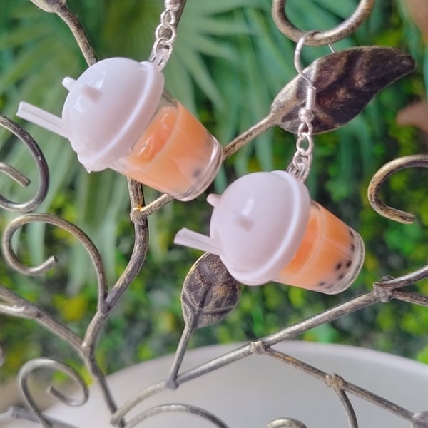 Peach Bubble Tea earrings