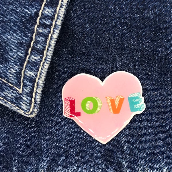 Love heart - hand made Pin, Badge, Brooch