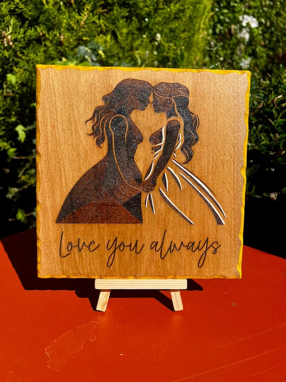 Personalised Same-Sex Romantic Wooden Plaque – Bespoke Love Gift – Handmade Coup