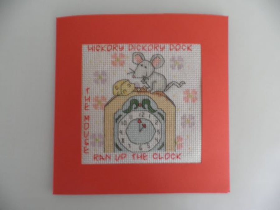 Nursery Rhyme Cross Stitch Card - Hickory Dickory Dock